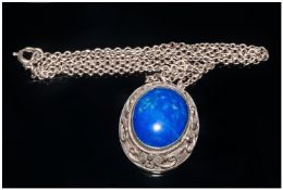 Chinese Silver Lapiz Lazuli Set Pendant And Chain