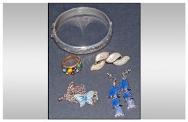 Small Lot Of Costume Jewellery. Comprising Two Pairs Of Enamelled Earrings, Enamelled Butterfly