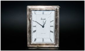 Harrods Knightsbridge Silver Framed Clock, Green Brushed Velvet Back, Battery Operated, Fully