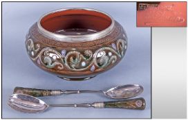 Christopher Dresser Linthorpe Large Salad Bowl and Servers, the upper half of the bulbous bodied