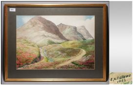Lake District Watercolour Signed E A Fellows. Dated 1962. Framed and mounted behind glass. 21 by 14