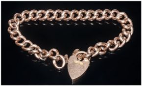 9ct Gold Charm Bracelet, Heart Lock & Safety Chain Stamped 9ct, Makers Mark  JC&S, 9 Inches Long,