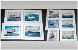 Collection of Prints, all depicting Various Naval Ships at Sea. All Mounted. Prints include, Ile De