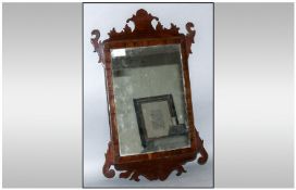 Late 18thC, Early 19thC Mahogany Framed Mirror, Shaped top and base. 11 by 22 inches.