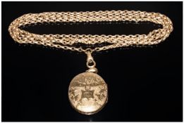 WITHDRAWN Victorian Good Quality Pinchbeck Hinged Locket & 54`` Pinchbeck Guard Chain.