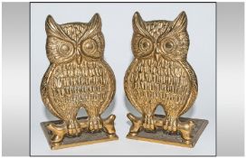 A Vintage English Pair Of Brass Figural Barn Owl Bookends, Each stands 5.75`` in height.