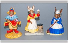 Royal Doulton Bunnykins Figures, 3 in total. 1. Captains Wife DB 320, 2. Clarissa The Clown