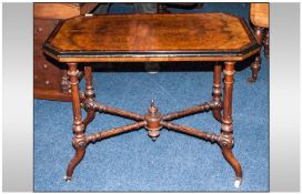 Victorian Walnut Oblong Shaped Centre Table on 4 reeded & turned Legs. 36`` in width. Terminating