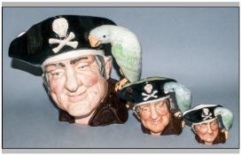 Royal Doulton Character Jugs ( Set of 3 ) Long John Silver, comprises Heights 7 Inches Large,