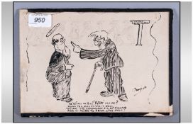 A Cartoon Like Ink Sketch Titled `To the Scrapheap`. Depicting an Old Man Talking to a Priest. 10 x