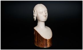 Carved Ivory Bust Depicting A Tribal Woman, Height 5¼ Inches, Early 20th Century