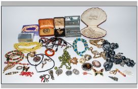 Box of  Assorted Costume Jewellery comprising mainly beads and brooches.