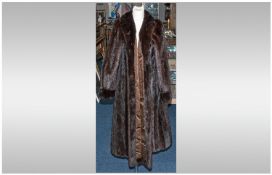 Mahogany Ranch Mink Full Length Coat, mandarin collar, shaped sleeves with bracelet cuffs, slit