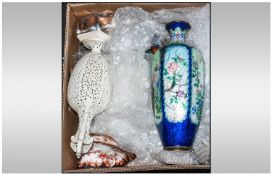 Box Of Assorted Ceramics Including Oriental tea set, silver plated sugar castors, Royal Worcester,