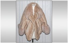 Ladies Blonde Mink Cape/Jacket with fox fur collar with revers & cuffs. Fully lined. Hook & Loop