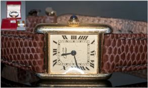 Ladies Must De Cartier Vermeil wristwatch, Gold Plated Rectangular Case Stamped Vermeil Tank Quartz