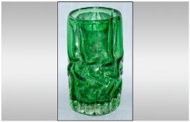 Whitefriars Style Green Coloured Glass Vase, 7.5 inches high.