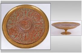 Brass Tazza with embossed copper insert with a classical design Inscribed `Tempa Rantia`. 12 inches