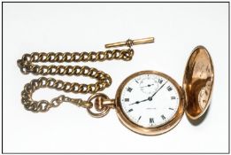 Watchman Gold Plated Composition Full Hunter Pocket Watch with Attached Gold Plated Albert Chain.