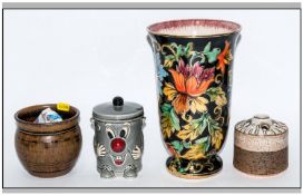 Small Group of Ceramics comprising Dusty Bin Money Bank, Gilt trim flower vase, made in Belgium,