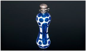 Blue Venetian Faceted Cut White Over Laid Perfume Bottle of unusual tapering form with an embossed