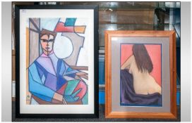 John Buttery 2 Contemporary Paintings, Framed and Mounted behind Glass. One depicting a Nude Scene