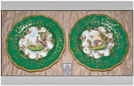 Pair Of Royal Worcester Painted Cabinet Plates. Central painted panel depicting game birds, signed