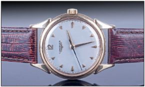 Longines Gents 9ct Gold Cased Wristwatch, circa 1960`s. Manual wind, silver dial, gold markers,