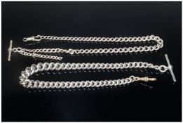 Antique Edwardian Silver Albert Chains, 2 in total. Hallmark London 1904. All links marked. 15`` &