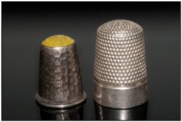 Two Antique Silver Thimbles, One Stone Set