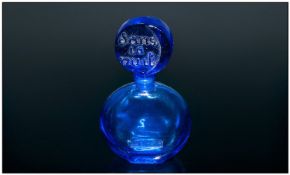 Lalique Unusual Blue Perfume Bottle, mid 20thC in a moon flask shape. Molded to the stopper `Sans