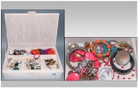 Cream Jewellery Box Containing A Quantity Of Costume Jewellery Including bangles, beads, nurses