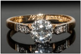 18ct Gold Single Stone Diamond Ring Set With An Old Round Cut Diamond, Approx .80ct, Stamped L.W&G
