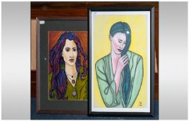 John Buttery 2 Contemporary Paintings, Framed and Mounted behind Glass. Both depicting female