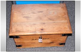 Wooden Chest/Trunk with black metal detailing, handles, bands etc 18 inches wide, 12 inches deep