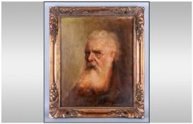 Oil Painting On Canvas Of A Old Mad With A Beard. Signed NALMESSNIG in a carved gilt wood frame.