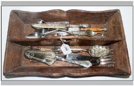 Collection Of Silver Plated Flatware containing in a wooden tray.