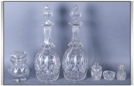 Pair of Panelled Bottle Shaped Decanters, the bodies with moulded and cut Van Dyke panelling below