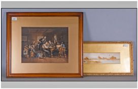 A Coloured Print of an Interior School Room with Children, In a Gilt Slip. Overall size 23 x 20