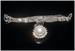 White Gold Diamond And Pearl Pendant