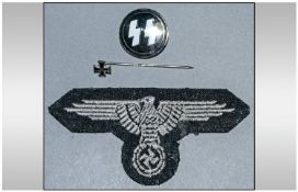 WW2 German SS Arm Eagle and SS Badge and Iron Cross Stick Pin.