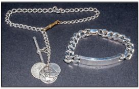 Silver Albert Chain and I.D. Bracelet. Fully Hallmarked. 75.2 grams.