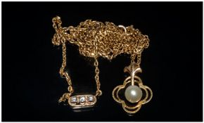 Diamond Set Pendant, 3 Round Brilliant Cut Diamonds Suspended On A Gold Chain, Indistinct Mark,