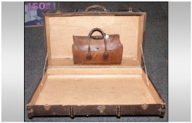 Vintage Metal Cased Travelling Trunk. Together with a brown leather Gladstone type case.