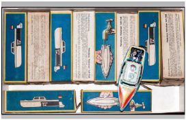 Vintage Tinplate `Motorloses Motorboot Puff-Paff German Made Model Boats c1950`s. Original boxes