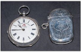 Edwardian Silver Hinged Vesta Case, Hallmark Birmingham 1906 plus a Swiss silver ladies ornate