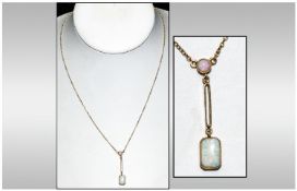 Edwardian 9ct Gold Opal Pendant Drop, Fitted on a 9ct Gold Integral Trace Chain, Marked 9ct. Length