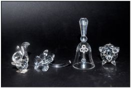 Swarovski Crystal Figures / Items ( 4 ) In Total. 1/ Shamrock N.7483, Height 2.5 Inches. 2/ Bell (