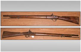 Mid 19thC Percussion Army Issue Rifle, Posiably Enfield, 30 Inch Steel Barrel And Lock With Ramrod