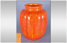 Royal Lancastrian Mottled Orange/Yellow Vase, ovoid with shallow lobed body and short, slightly